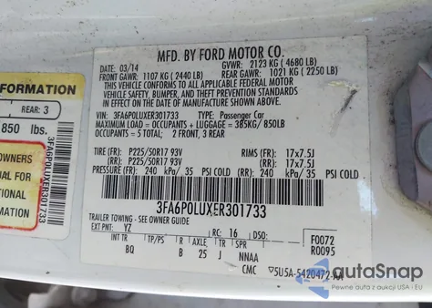 2014 Ford Fusion Hybrid Se из США, поврежденный, VIN 3FA6P0LUXER301733